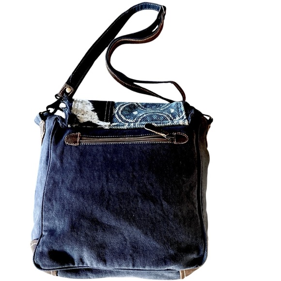 Myra Handbag Western Boho Cowhide Crossbody Leather & Canvas Cowgirl Zip Up Bag - Picture 8 of 16